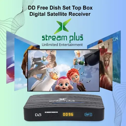 [2410E] STREAM PLUS DD Free Dish Set Top Box Receiver Free To Air For Dth Direct To Home Media Streaming Device (Black)
