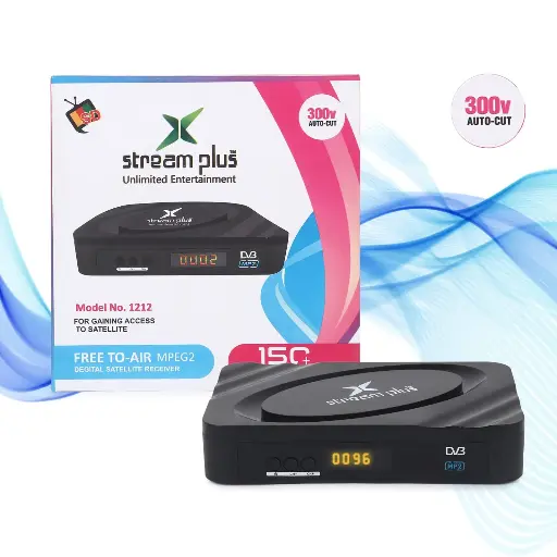 [1212E] STREAM PLUS DTH MPEG-2 DD Free Dish Digital Set Top Box Receiver Free To Air Model No.1212 Media Streaming Device (Black)